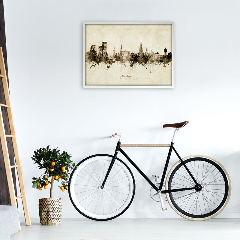 Groningen Netherlands Skyline Vintage Art Print by Michael Tompsett A1 Oak Frame