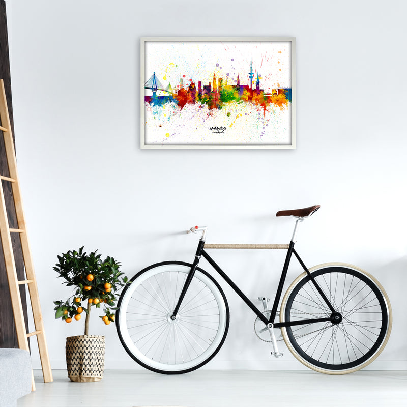 Hamburg Germany Skyline Splash Art Print by Michael Tompsett A1 Oak Frame