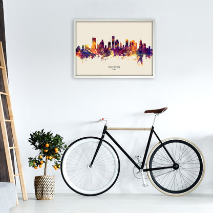Houston Texas Skyline Autumn City Name Art Print by Michael Tompsett A1 Oak Frame