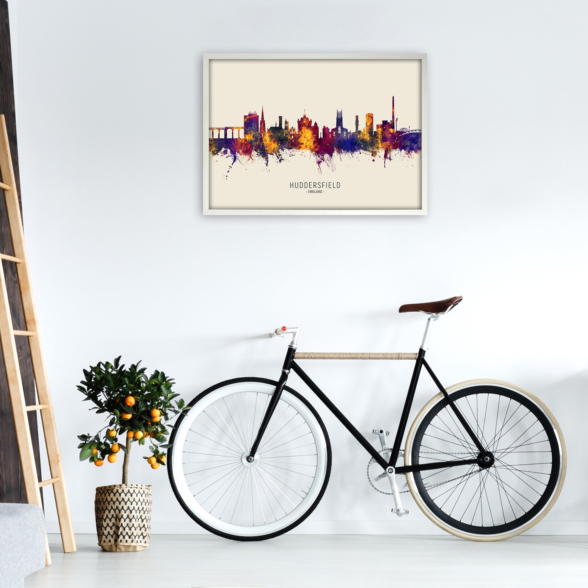 Huddersfield England Skyline Autumn City Name Art Print by Michael Tompsett A1 Oak Frame