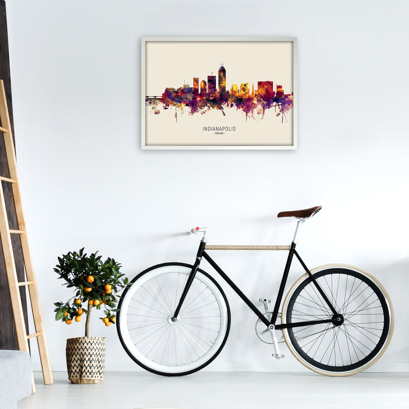 Indianapolis Indiana Skyline Autumn City Name Art Print by Michael Tompsett A1 Oak Frame