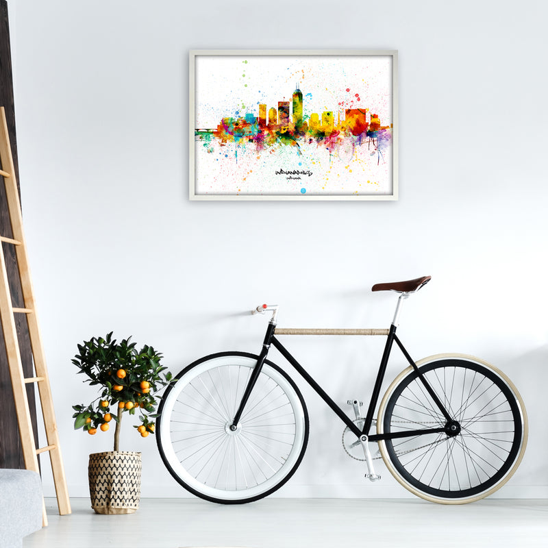 Indianapolis Indiana Skyline Splash Art Print by Michael Tompsett A1 Oak Frame