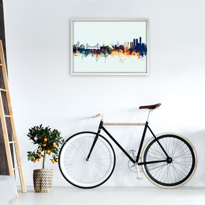Istanbul Turkey Skyline Blue Orange Art Print by Michael Tompsett A1 Oak Frame