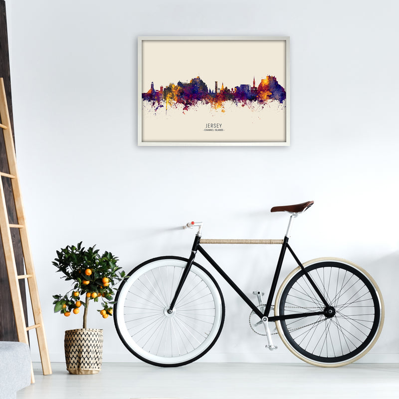 Jersey Channel Islands Skyline Autumn City Name Art Print by Michael Tompsett A1 Oak Frame