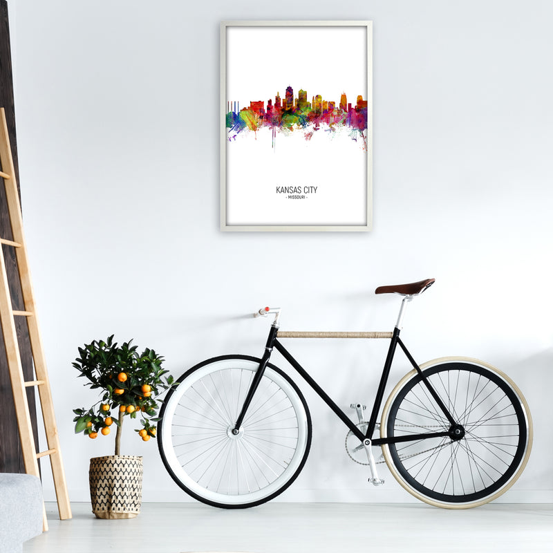 Kansas City Missouri Skyline Portrait Art Print by Michael Tompsett A1 Oak Frame