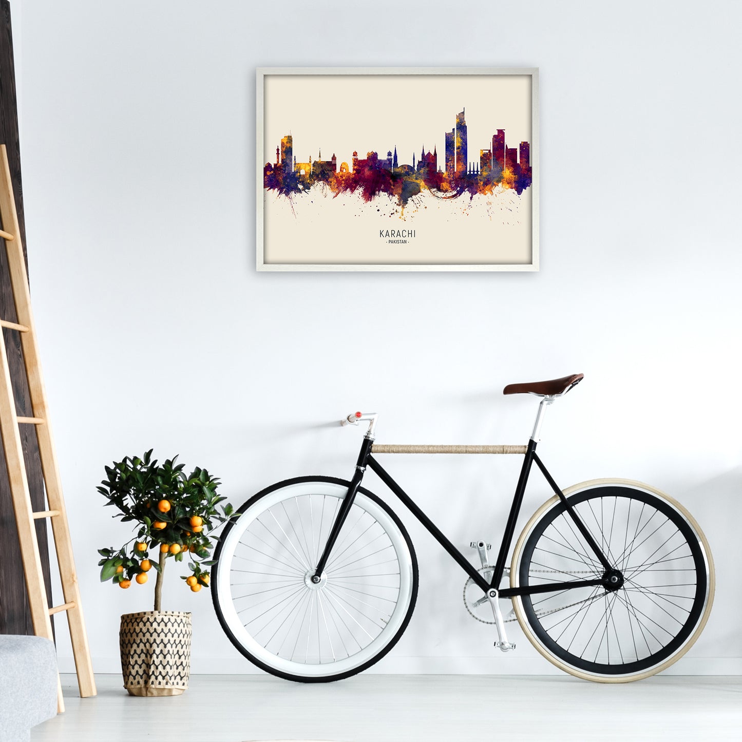 Karachi Pakistan Skyline Autumn City Name Art Print by Michael Tompsett A1 Oak Frame
