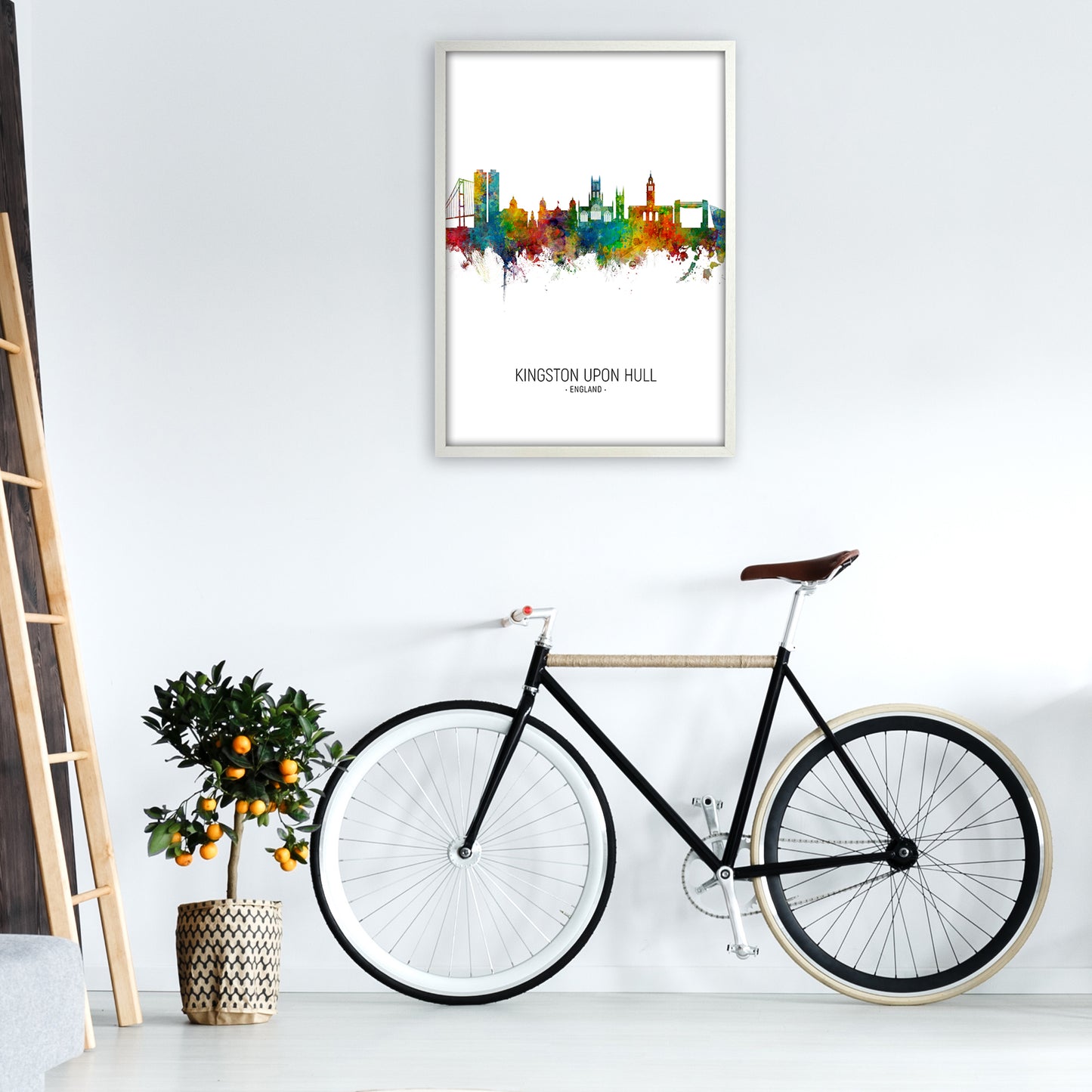 Kingston Upon Hull England Skyline Portrait Art Print by Michael Tompsett A1 Oak Frame