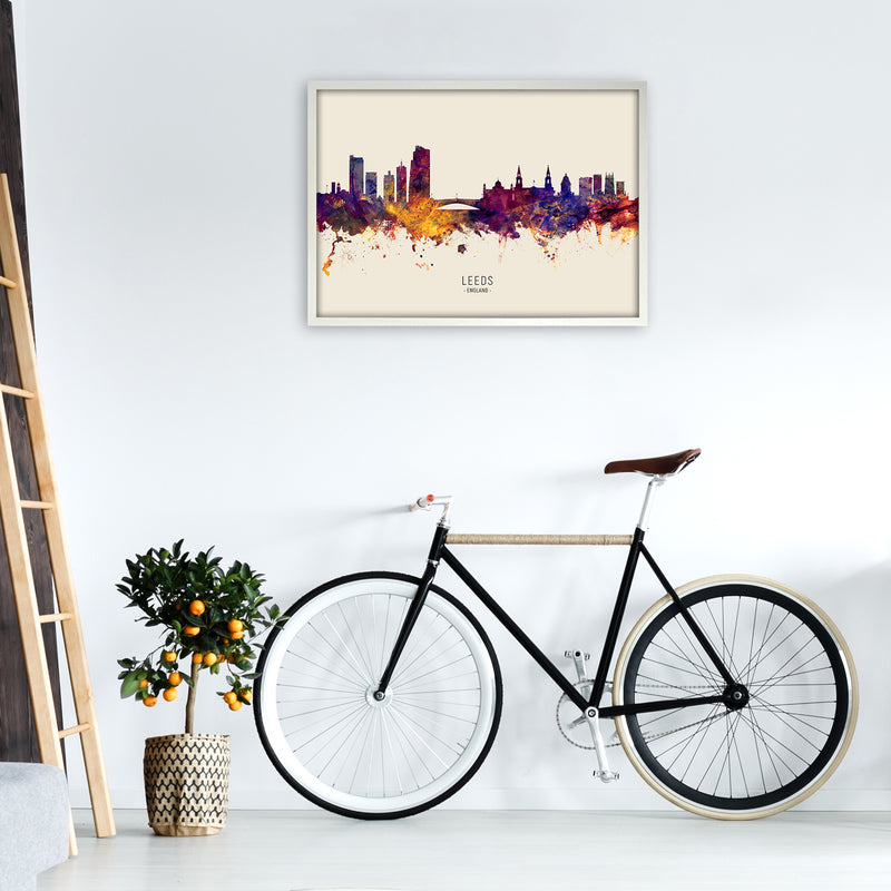 Leeds England Skyline Autumn City Name Art Print by Michael Tompsett A1 Oak Frame