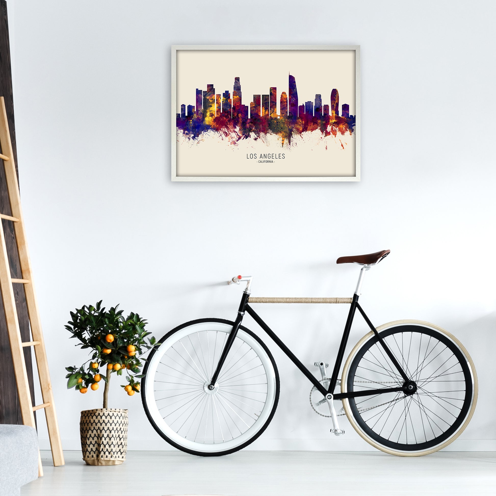 Los Angeles California Skyline Autumn City Name Art Print by Michael Tompsett A1 Oak Frame
