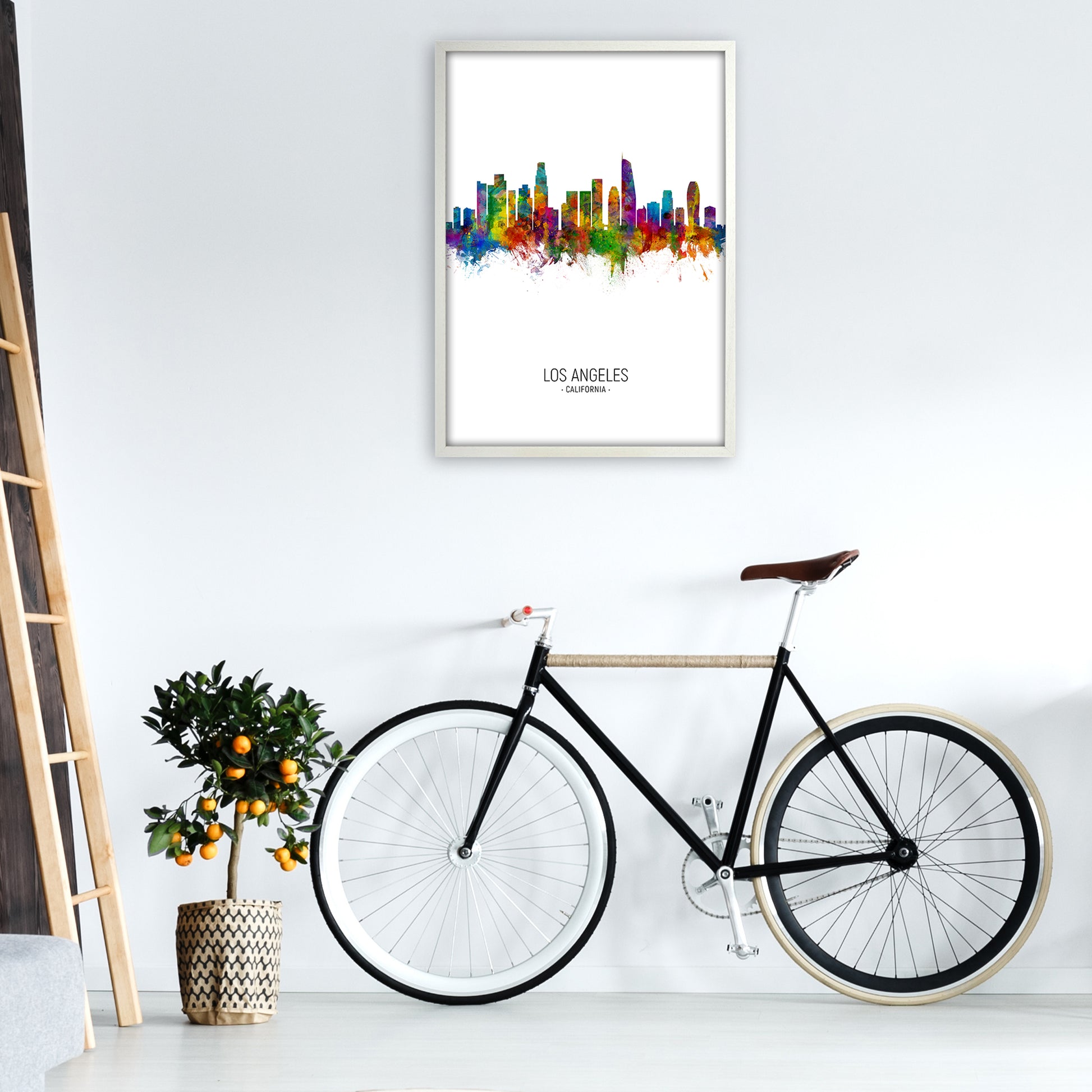 Los Angeles California Skyline Portrait Art Print by Michael Tompsett A1 Oak Frame