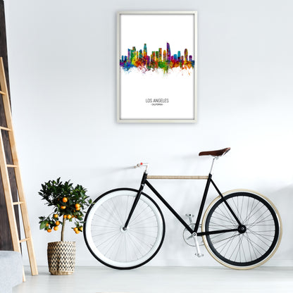 Los Angeles California Skyline Portrait Art Print by Michael Tompsett A1 Oak Frame