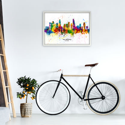 Los Angeles California Skyline Splash Art Print by Michael Tompsett A1 Oak Frame