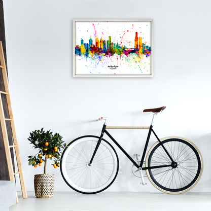 Melbourne Australia Skyline Splash Art Print by Michael Tompsett A1 Oak Frame
