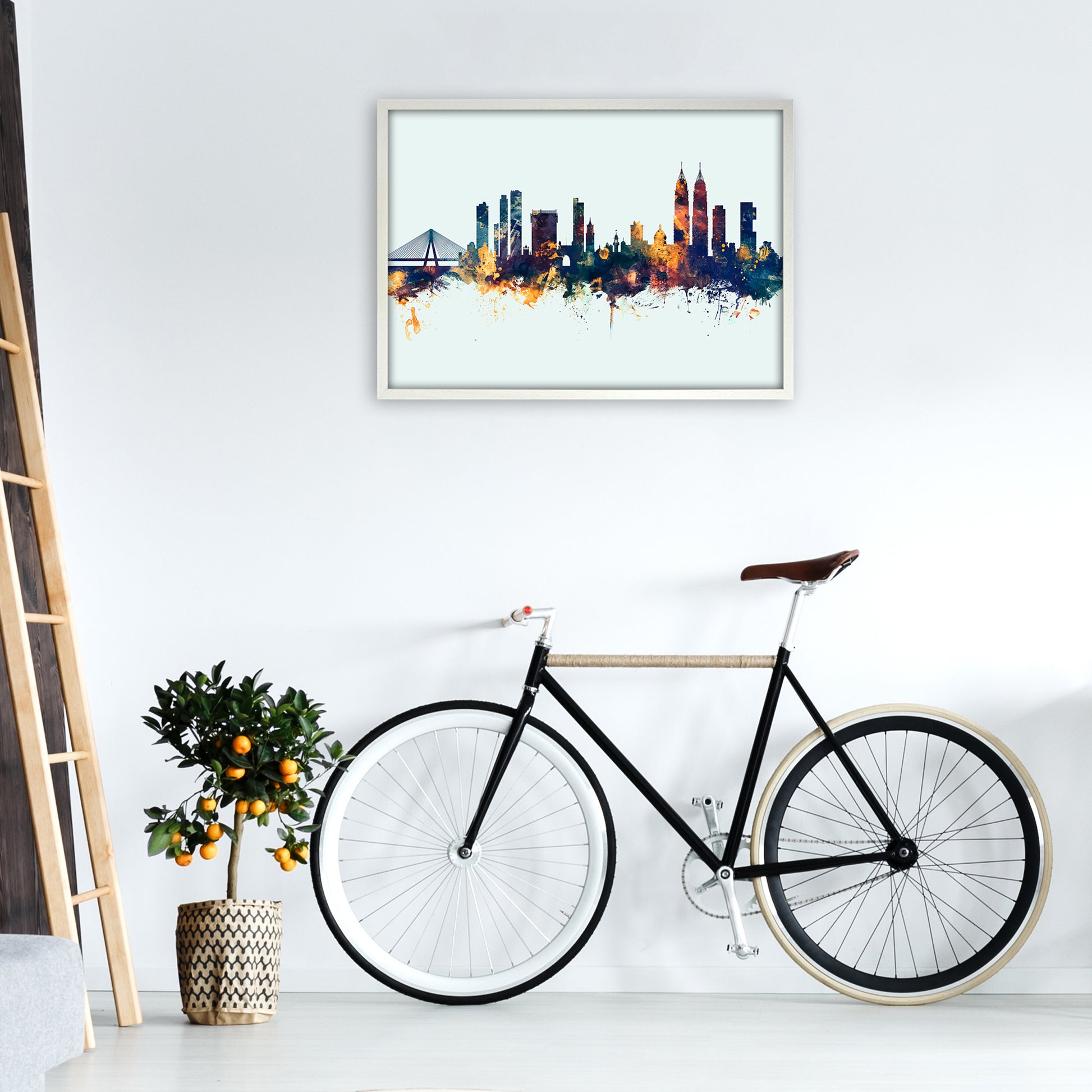 Mumbai India Skyline Blue Orange Art Print by Michael Tompsett A1 Oak Frame