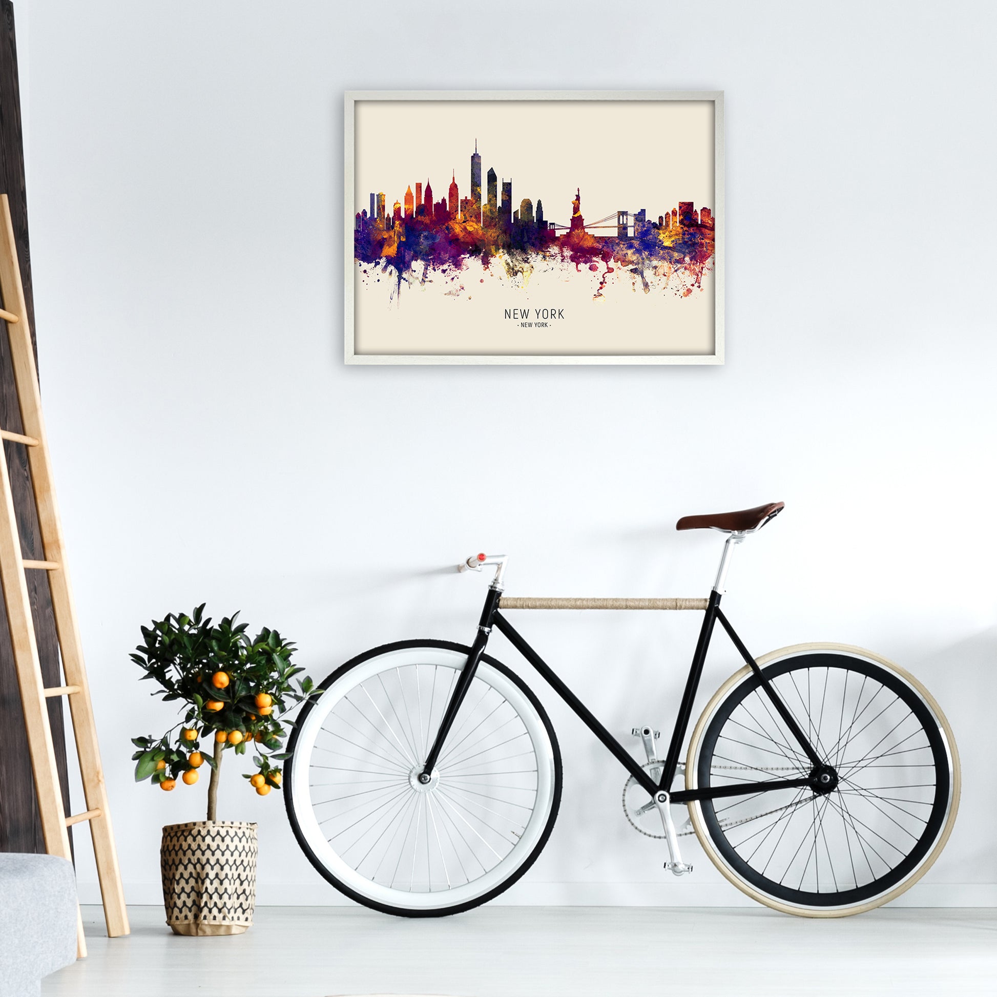 New York New York Skyline Autumn City Name Art Print by Michael Tompsett A1 Oak Frame