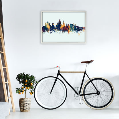 Nottingham England Skyline Blue Orange Art Print by Michael Tompsett A1 Oak Frame