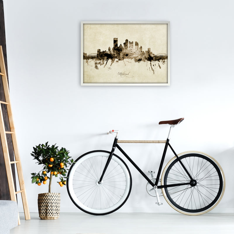 Pittsburgh Pennsylvania Skyline Vintage Art Print by Michael Tompsett A1 Oak Frame