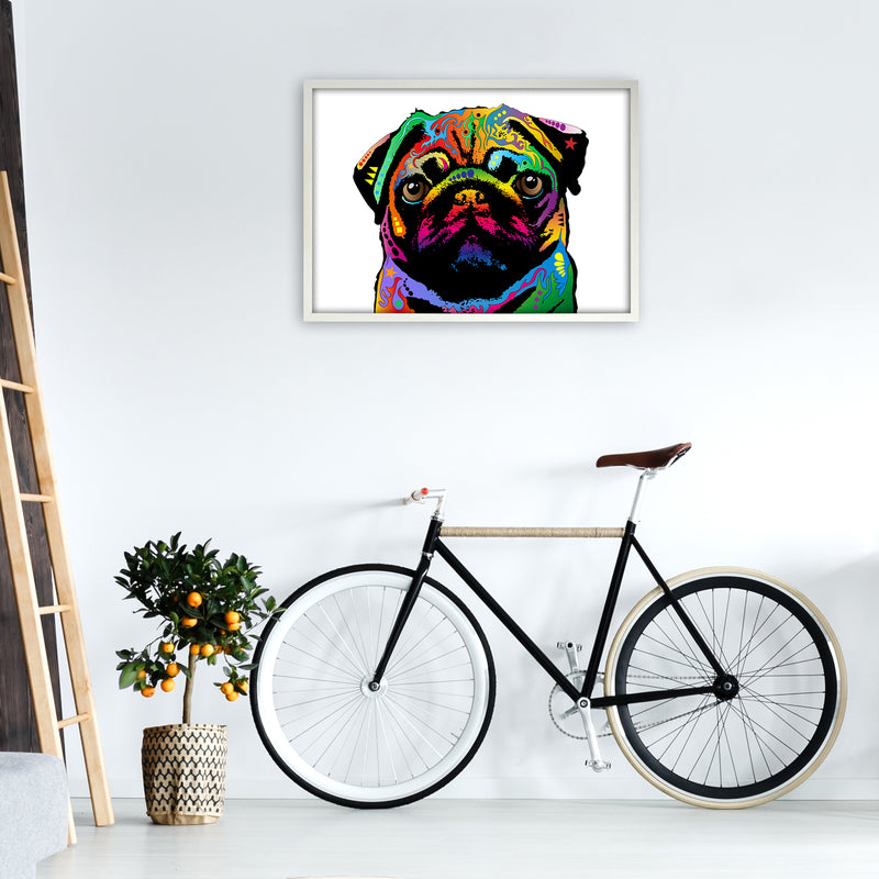 Pug Dog White Art Print by Michael Tompsett A1 Oak Frame