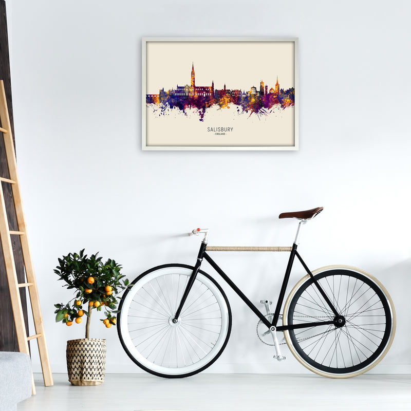 Salisbury England Skyline Autumn City Name Art Print by Michael Tompsett A1 Oak Frame