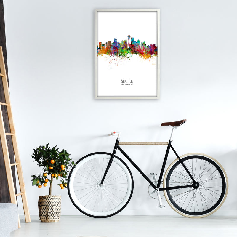 Seattle Washington Skyline Portrait Art Print by Michael Tompsett A1 Oak Frame