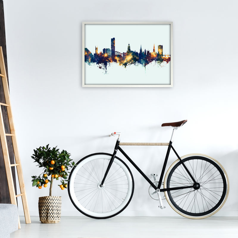 Sheffield England Skyline Blue Orange Art Print by Michael Tompsett A1 Oak Frame