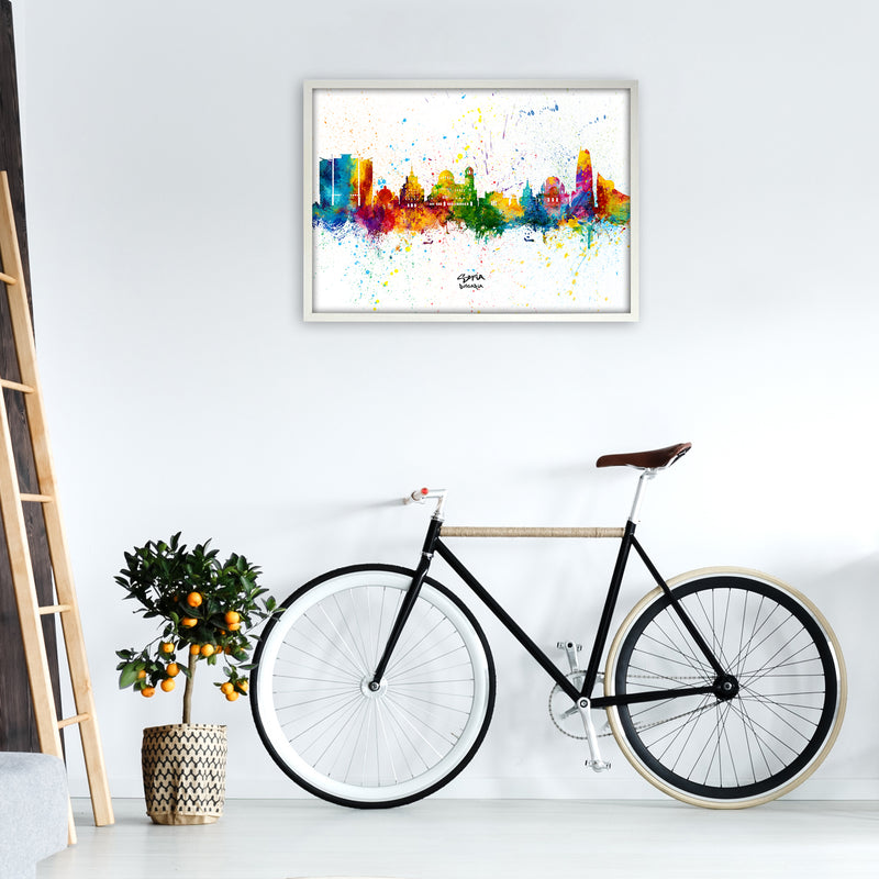 Sofia Bulgaria Skyline Splash Art Print by Michael Tompsett A1 Oak Frame
