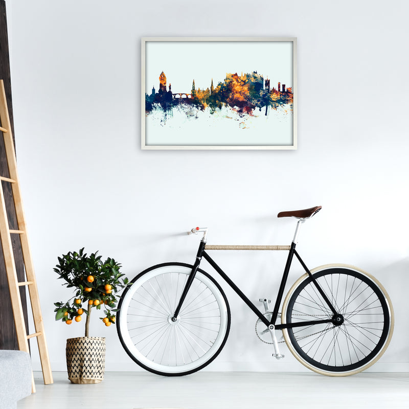 Stirling Scotland Skyline Blue Orange Art Print by Michael Tompsett A1 Oak Frame