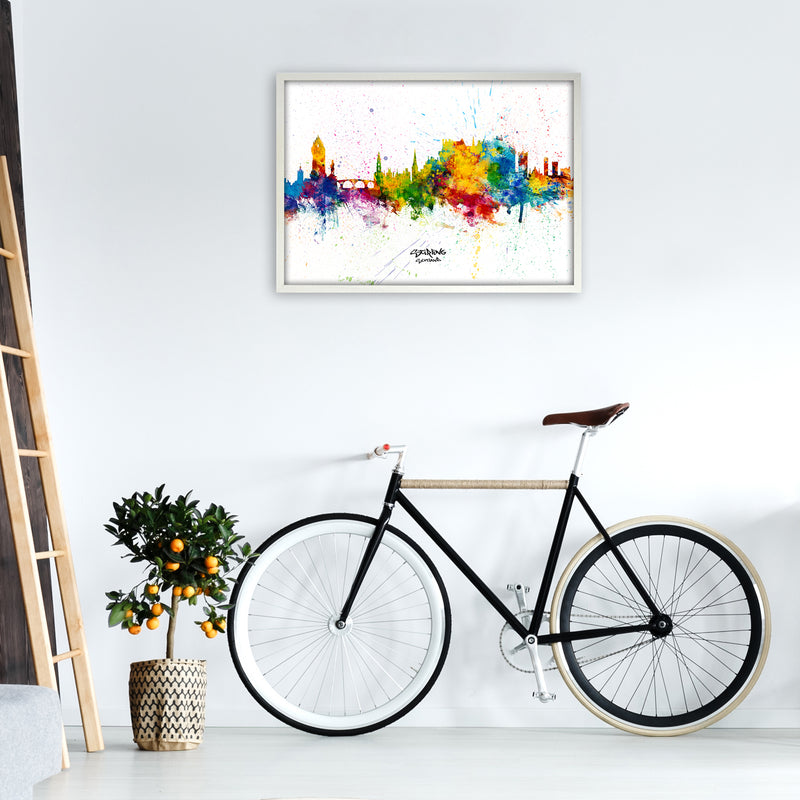 Stirling Scotland Skyline Splash Art Print by Michael Tompsett A1 Oak Frame