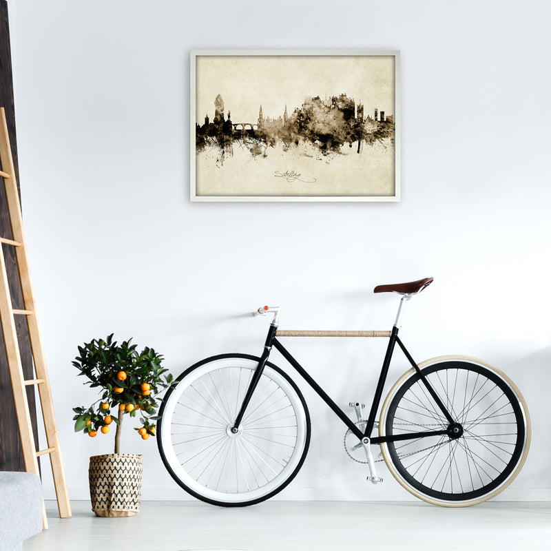 Stirling Scotland Skyline Vintage Art Print by Michael Tompsett A1 Oak Frame