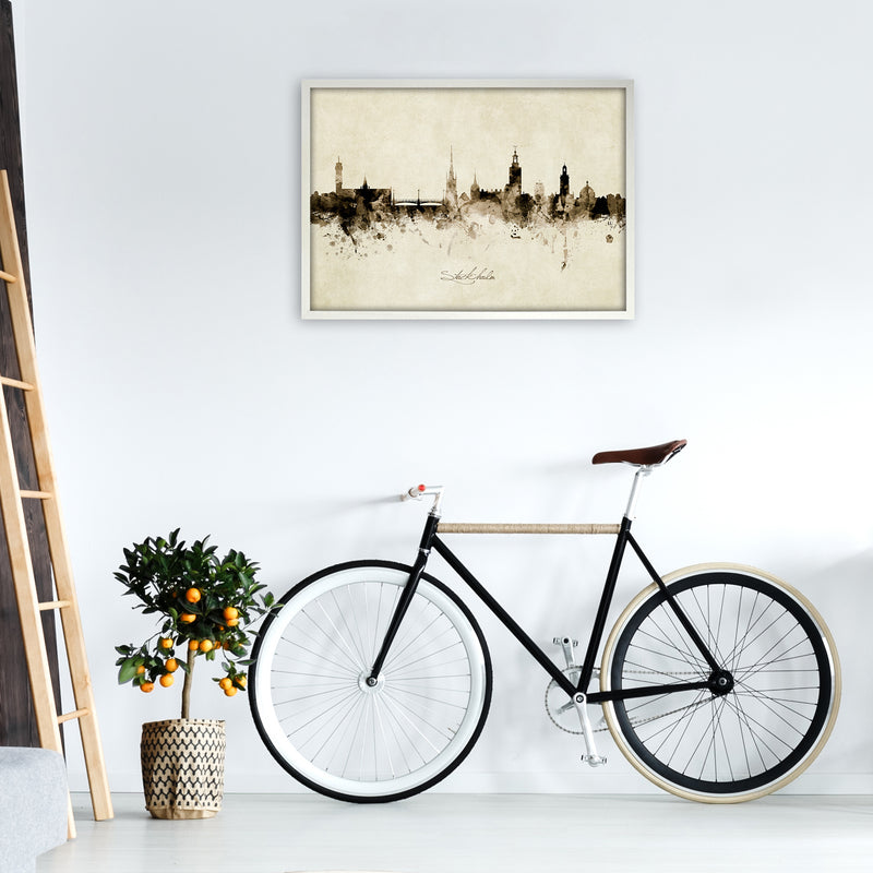 Stockholm Sweden Skyline Vintage Art Print by Michael Tompsett A1 Oak Frame