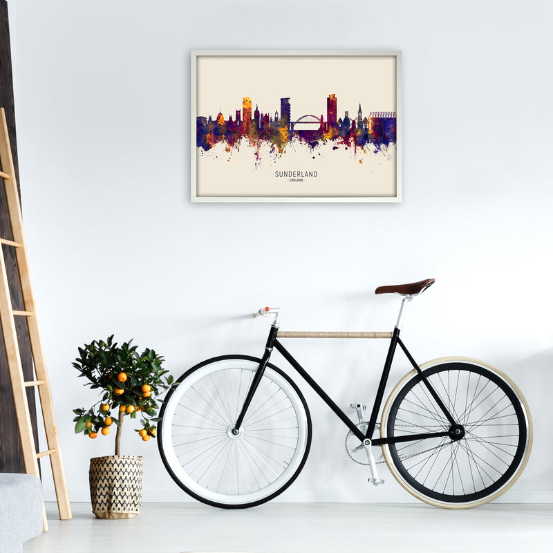 Sunderland England Skyline Autumn City Name Art Print by Michael Tompsett A1 Oak Frame