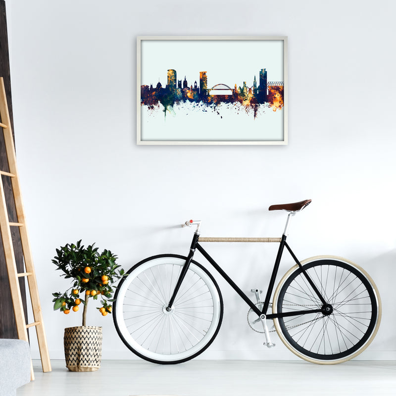 Sunderland England Skyline Blue Orange Art Print by Michael Tompsett A1 Oak Frame