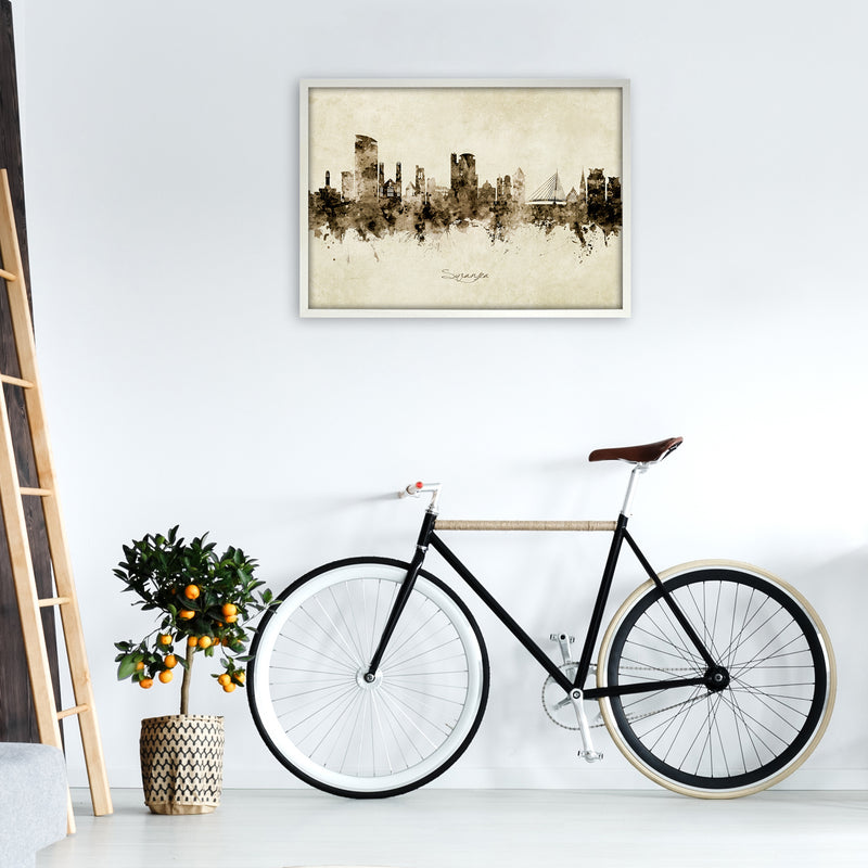 Swansea Wales Skyline Vintage Art Print by Michael Tompsett A1 Oak Frame