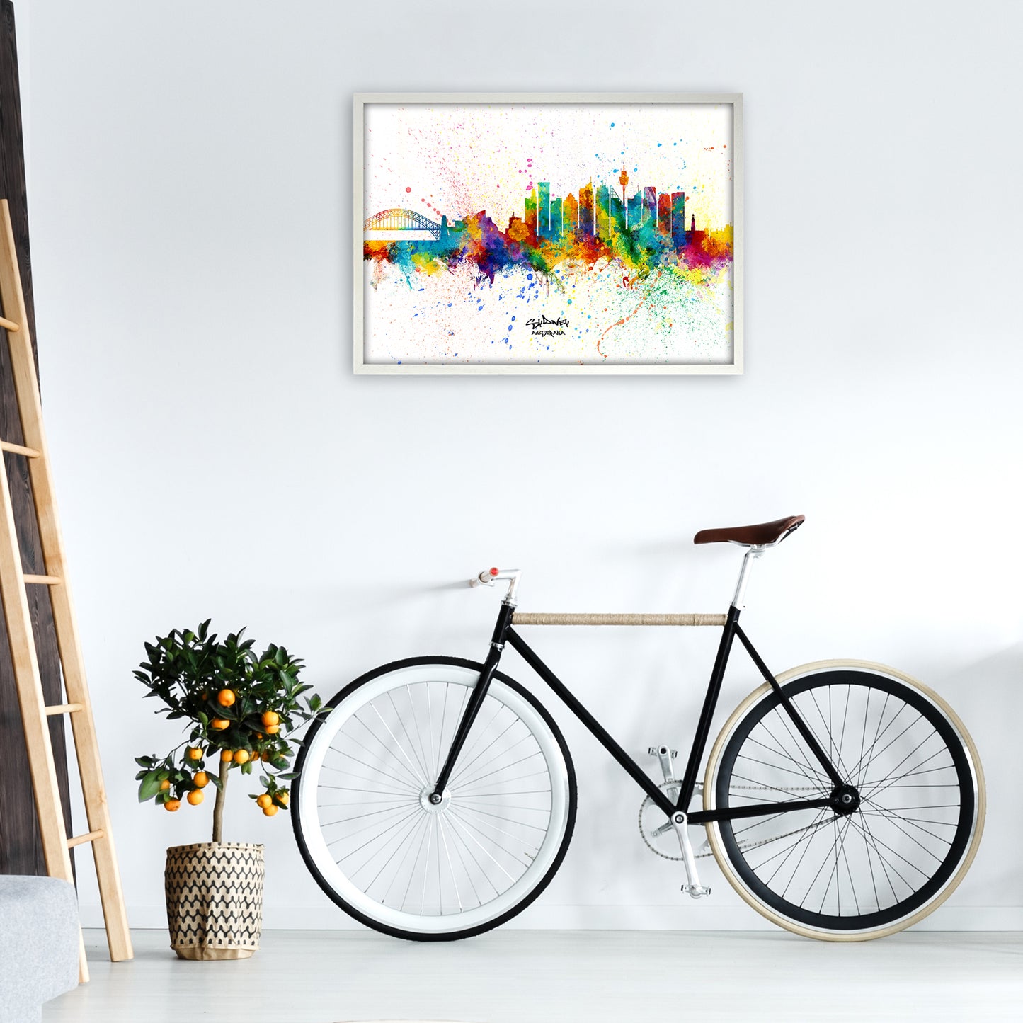 Sydney Australia Skyline Splash Art Print by Michael Tompsett A1 Oak Frame