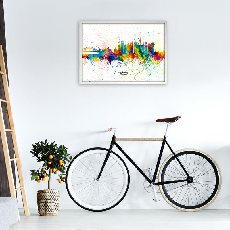 Sydney Australia Skyline Splash Art Print by Michael Tompsett A1 Oak Frame