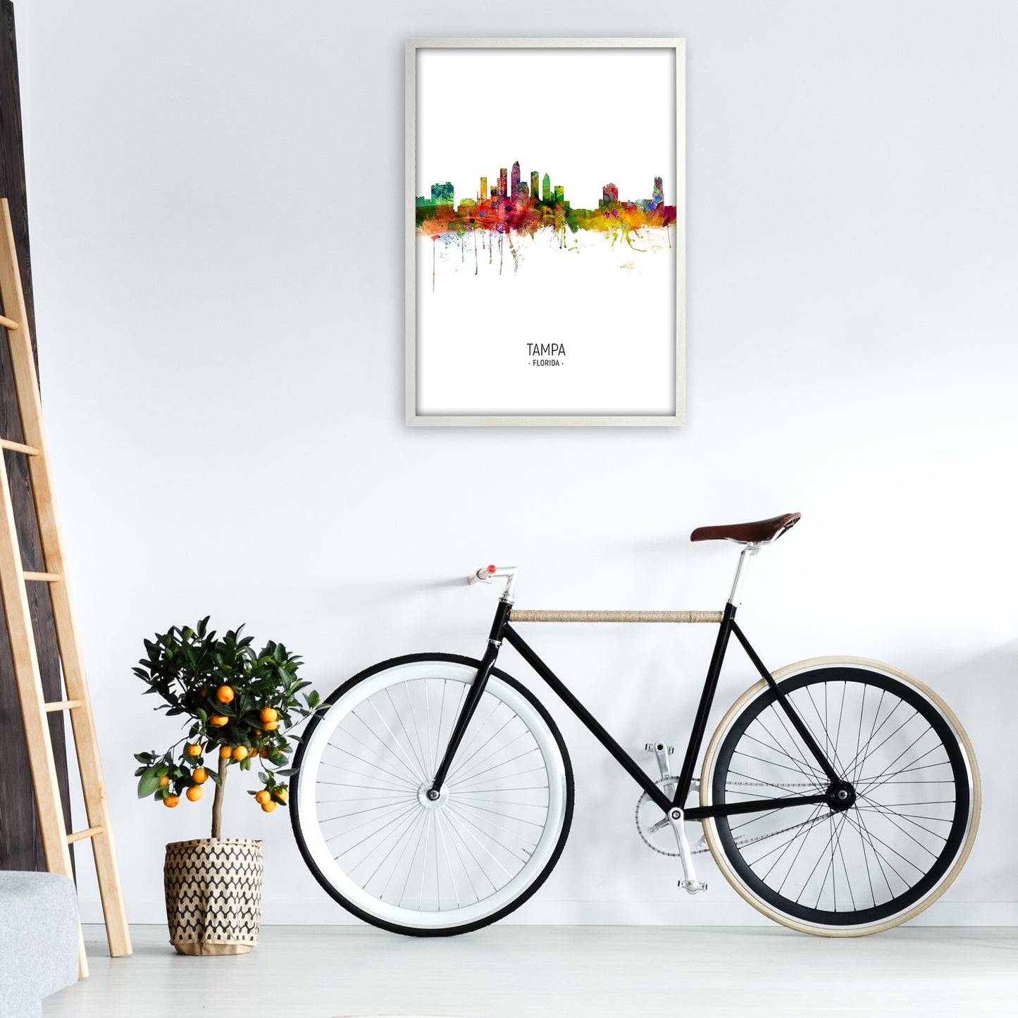 Tampa Florida Skyline Portrait Art Print by Michael Tompsett A1 Oak Frame