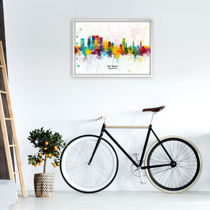 The Hague Netherlands Skyline Splash Art Print by Michael Tompsett A1 Oak Frame