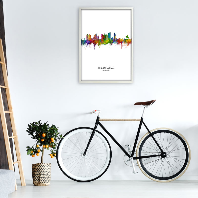 Ulaanbaatar Mongolia Skyline Portrait Art Print by Michael Tompsett A1 Oak Frame