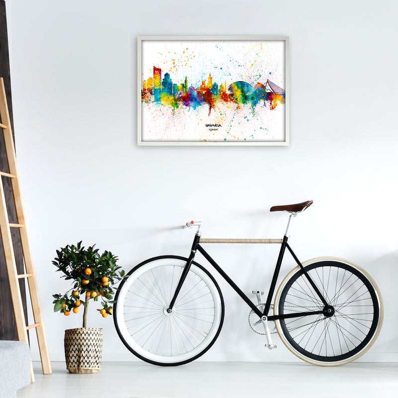 Valencia Spain Skyline Splash Art Print by Michael Tompsett A1 Oak Frame