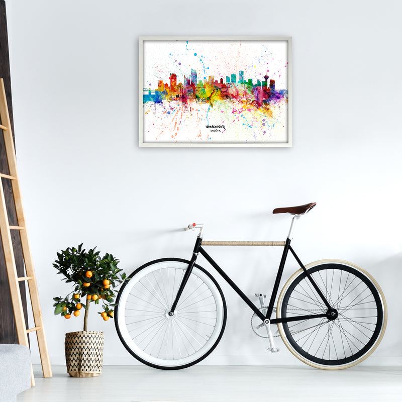 Vancouver Canada Skyline Splash Art Print by Michael Tompsett A1 Oak Frame