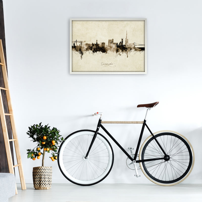 Warrington England Skyline Vintage Art Print by Michael Tompsett A1 Oak Frame