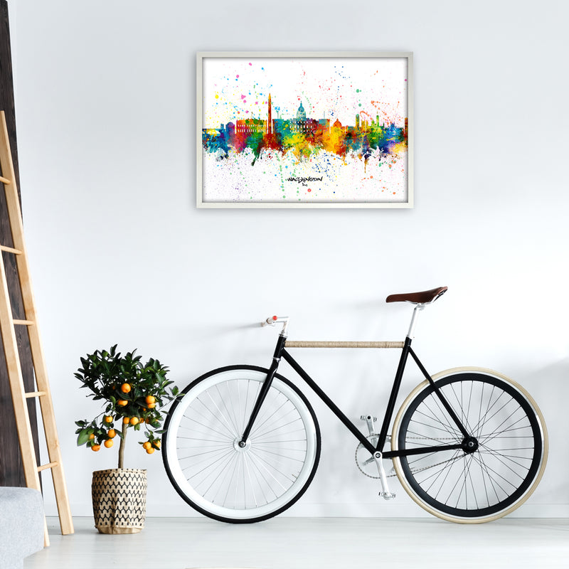 Washington Dc Skyline Splash Art Print by Michael Tompsett A1 Oak Frame