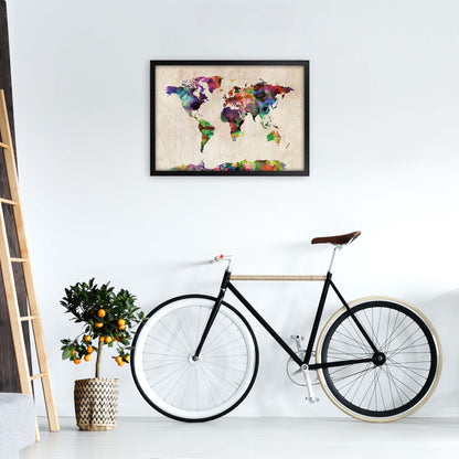 World Map Abstract Watercolour Art Print by Michael Tompsett A2 White Frame