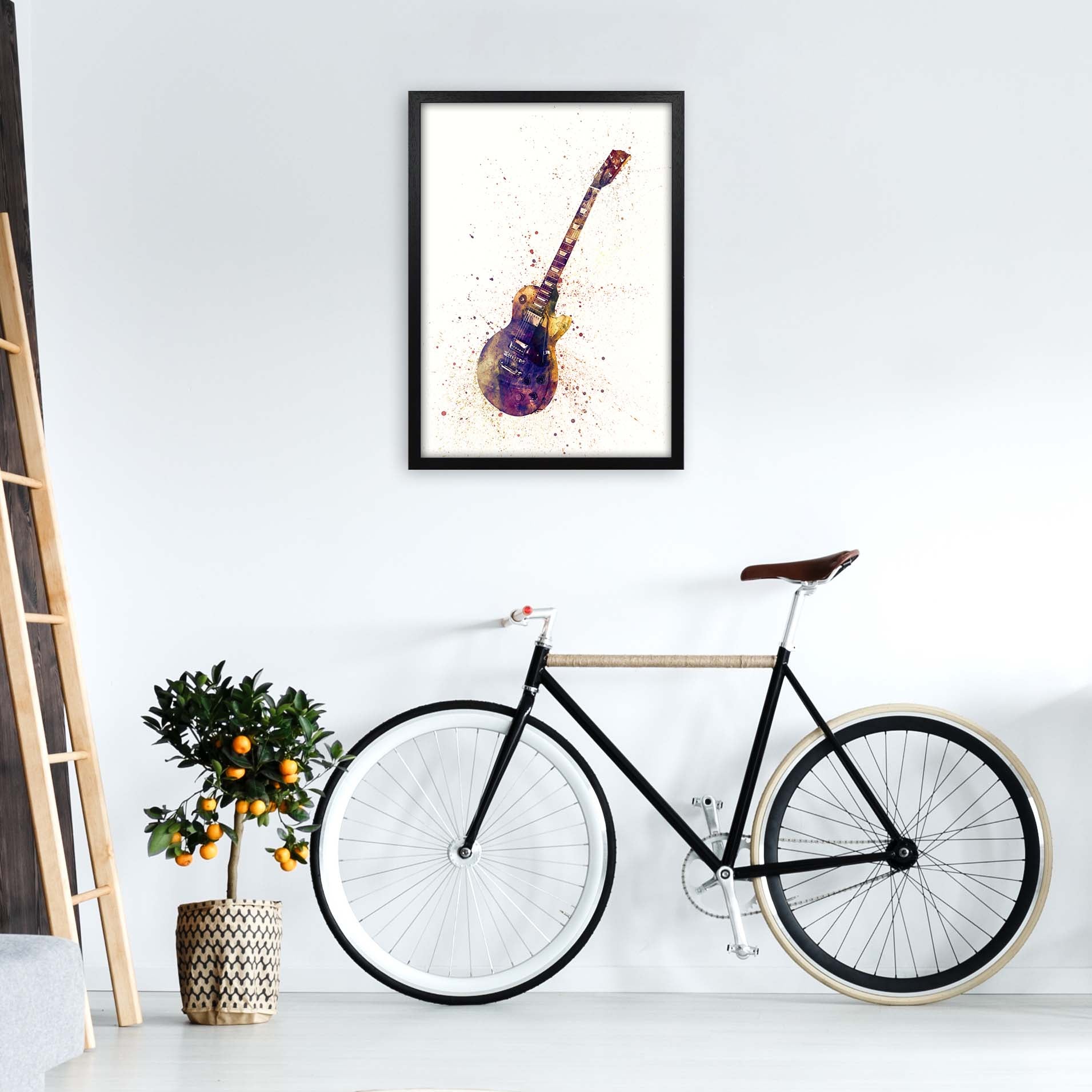 Electric Guitar Watercolour Ii Print by Michael Tompsett A2 White Frame
