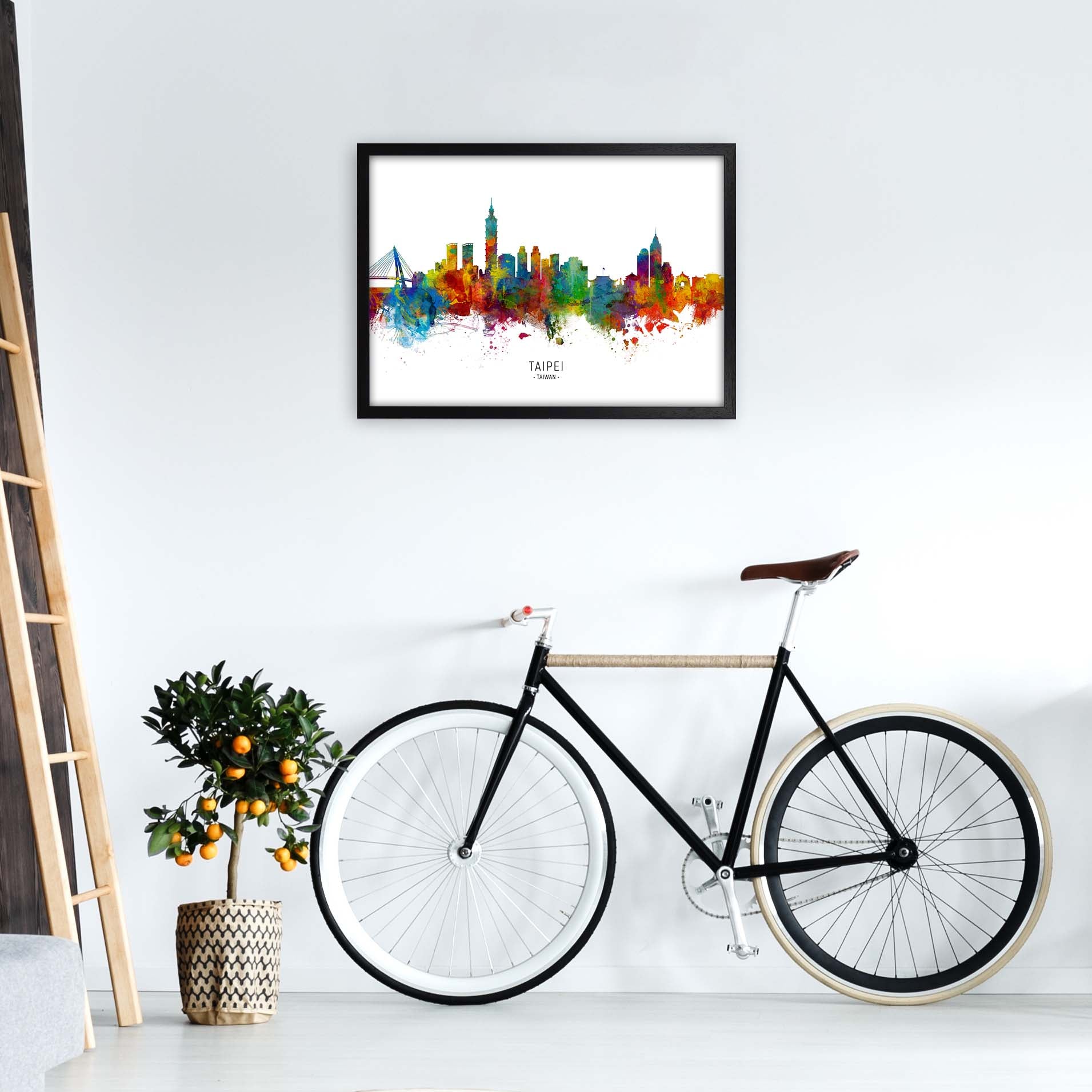 Taipei Taiwan Skyline Art Print by Michael Tompsett A2 White Frame