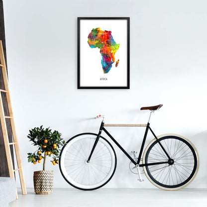 Africa Watercolour Map Art Print by Michael Tompsett A2 White Frame