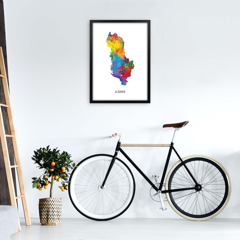 Albania Watercolour Map Art Print by Michael Tompsett A2 White Frame