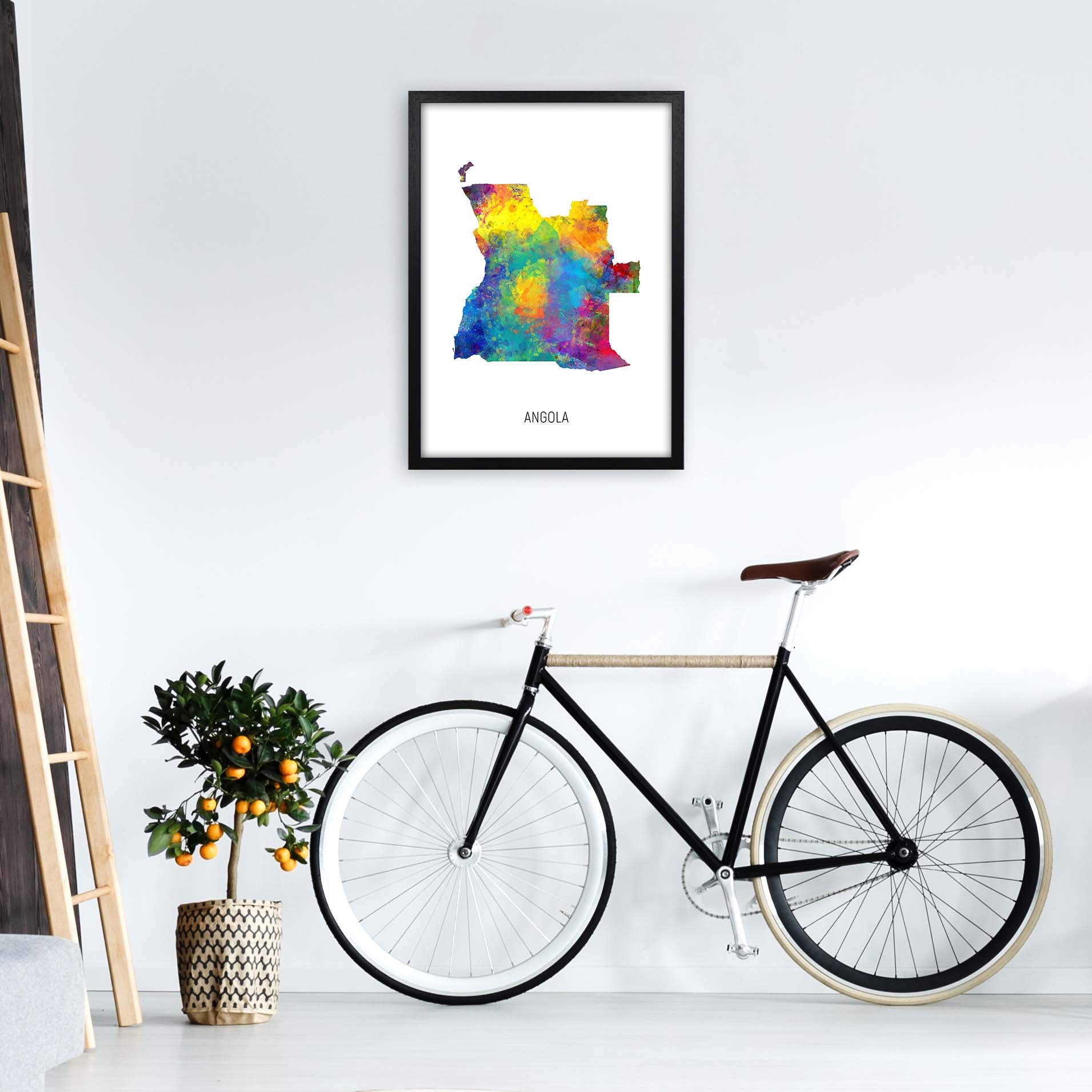 Angola Watercolour Map Art Print by Michael Tompsett A2 White Frame