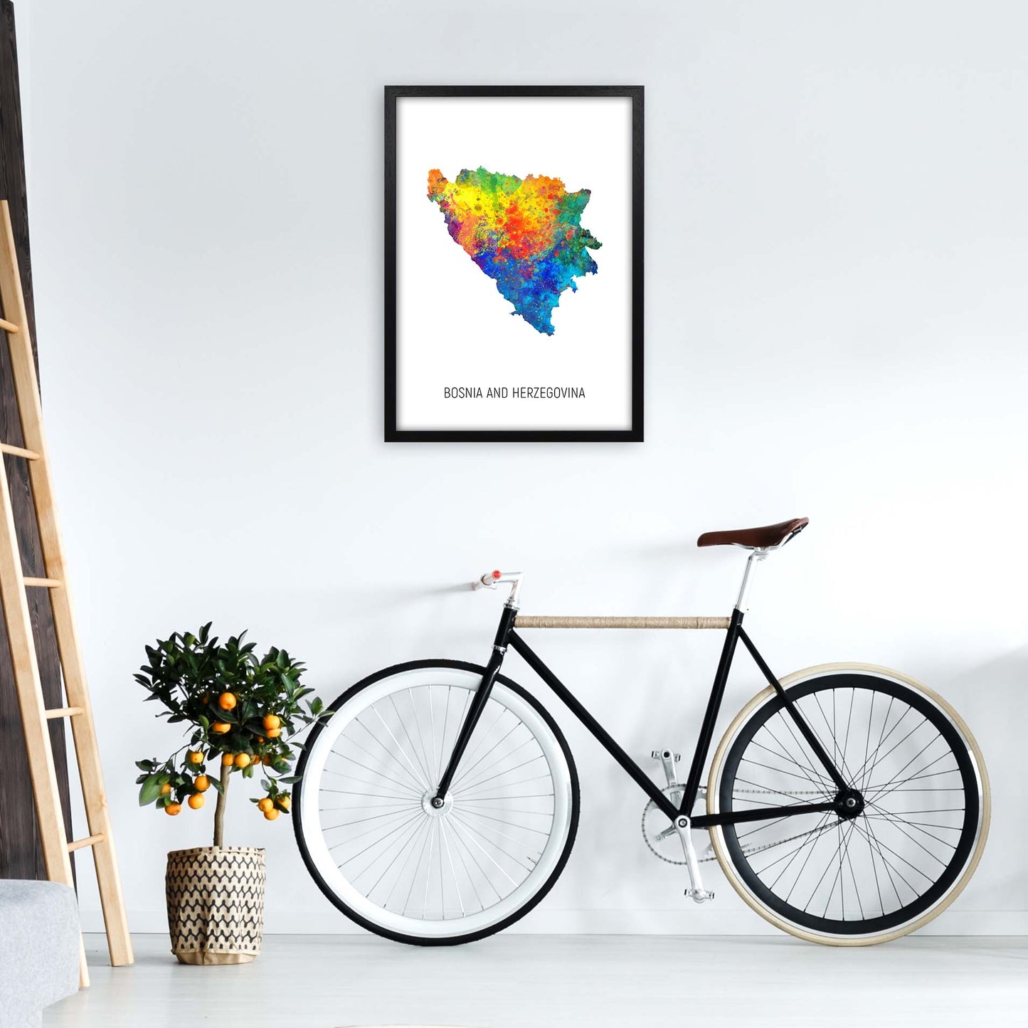 Bosnia And Herzegovina Watercolour Map  by Michael Tompsett A2 White Frame