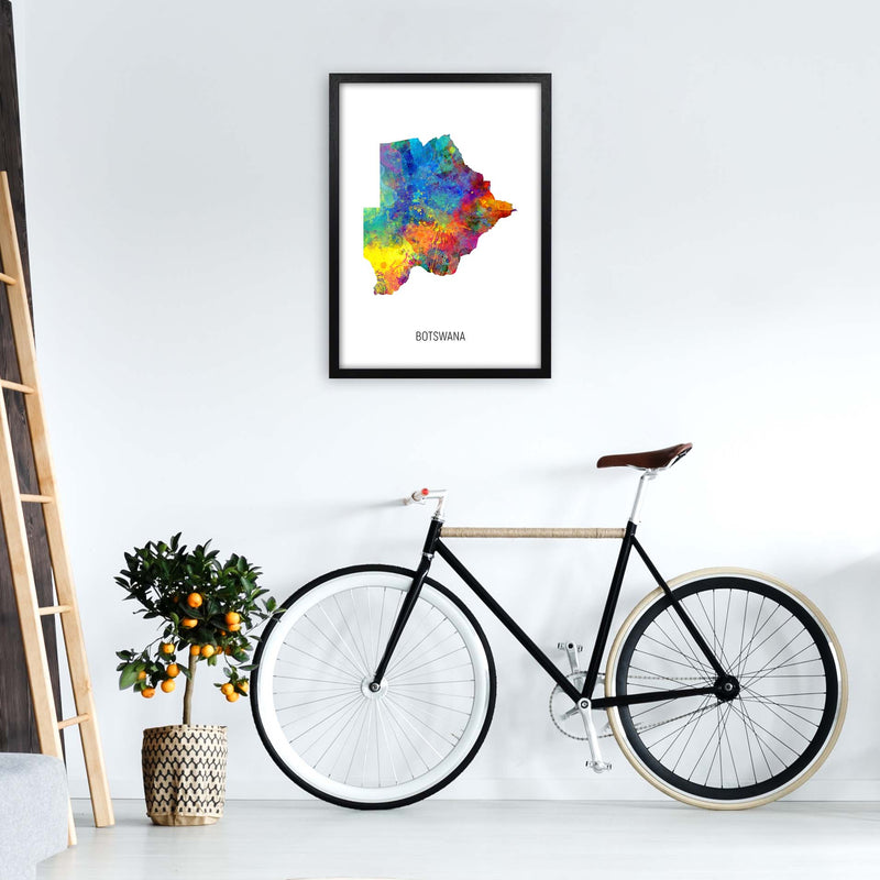 Botswana Watercolour Map Art Print by Michael Tompsett A2 White Frame